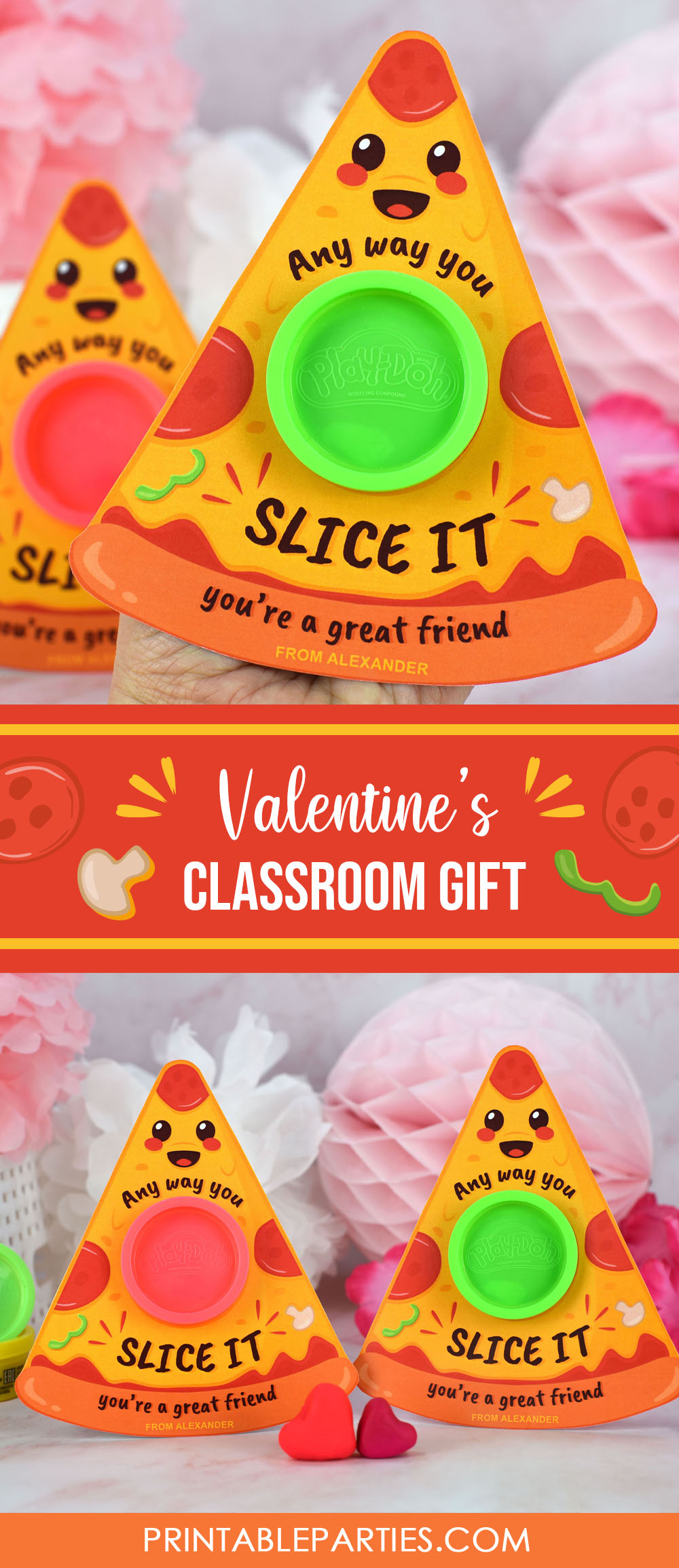 Valentines classroom gift - play doh holder pizza design